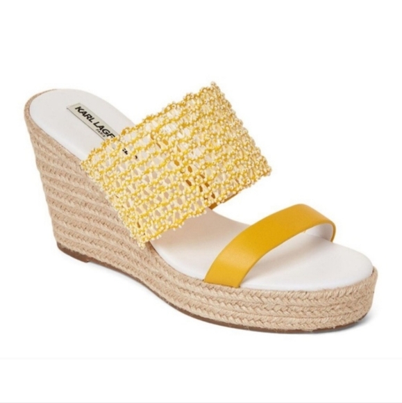 Karl Lagerfeld Yellow Celie Cut Out Sandals  Espadrille Wedge Comfortable Sz 8 - Picture 4 of 15